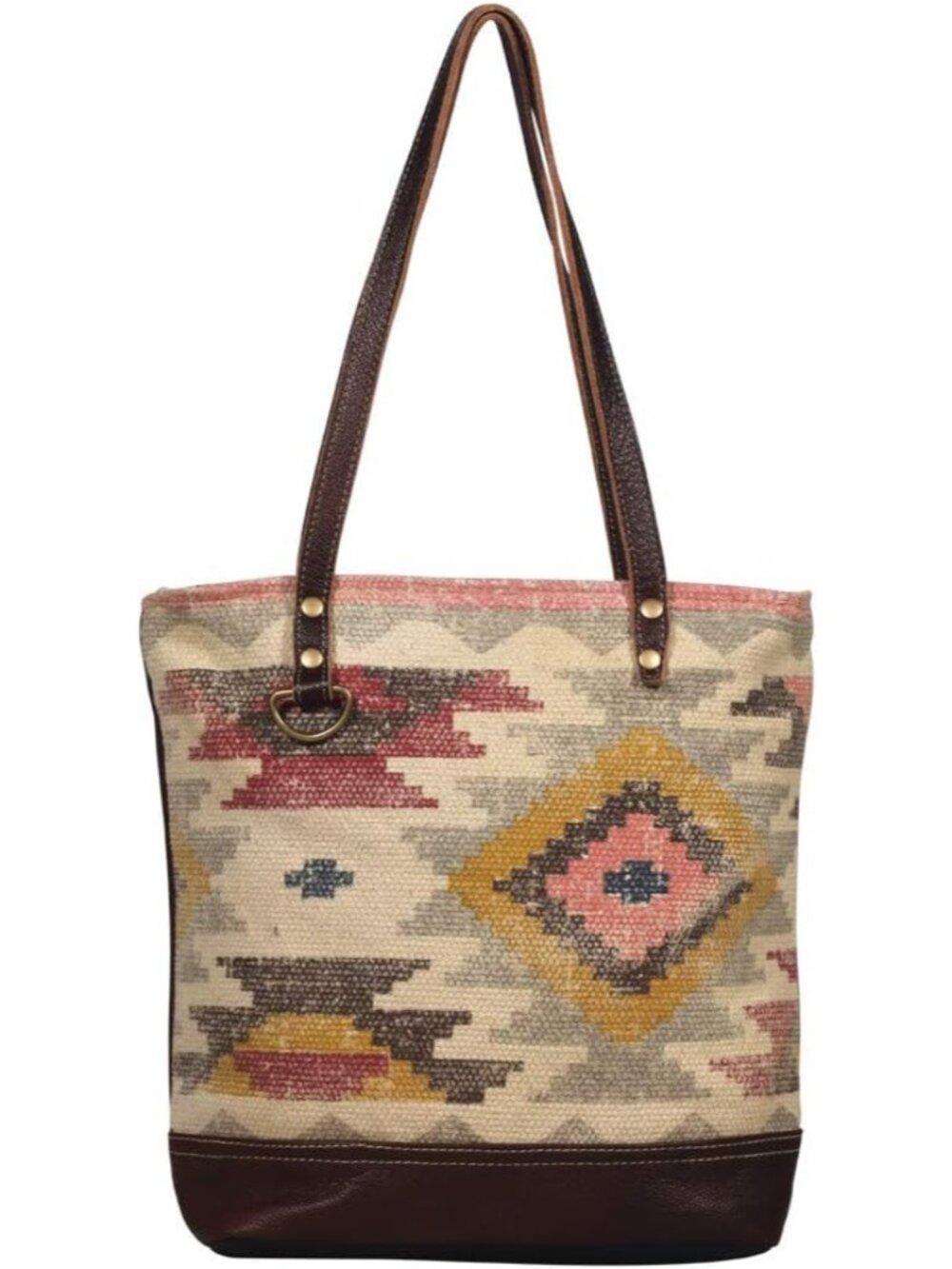 Cowgirl Purses for Women - Canvas Bag with Leather and Geometric Pattern, Wester